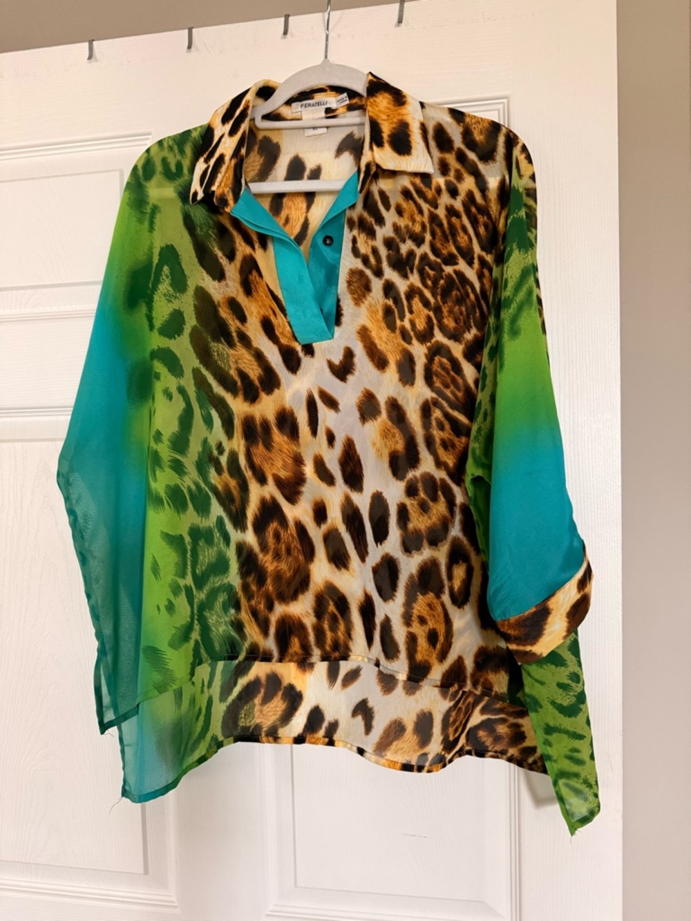 Leopard Print Sheer Tunic with Green and Teal Ombre